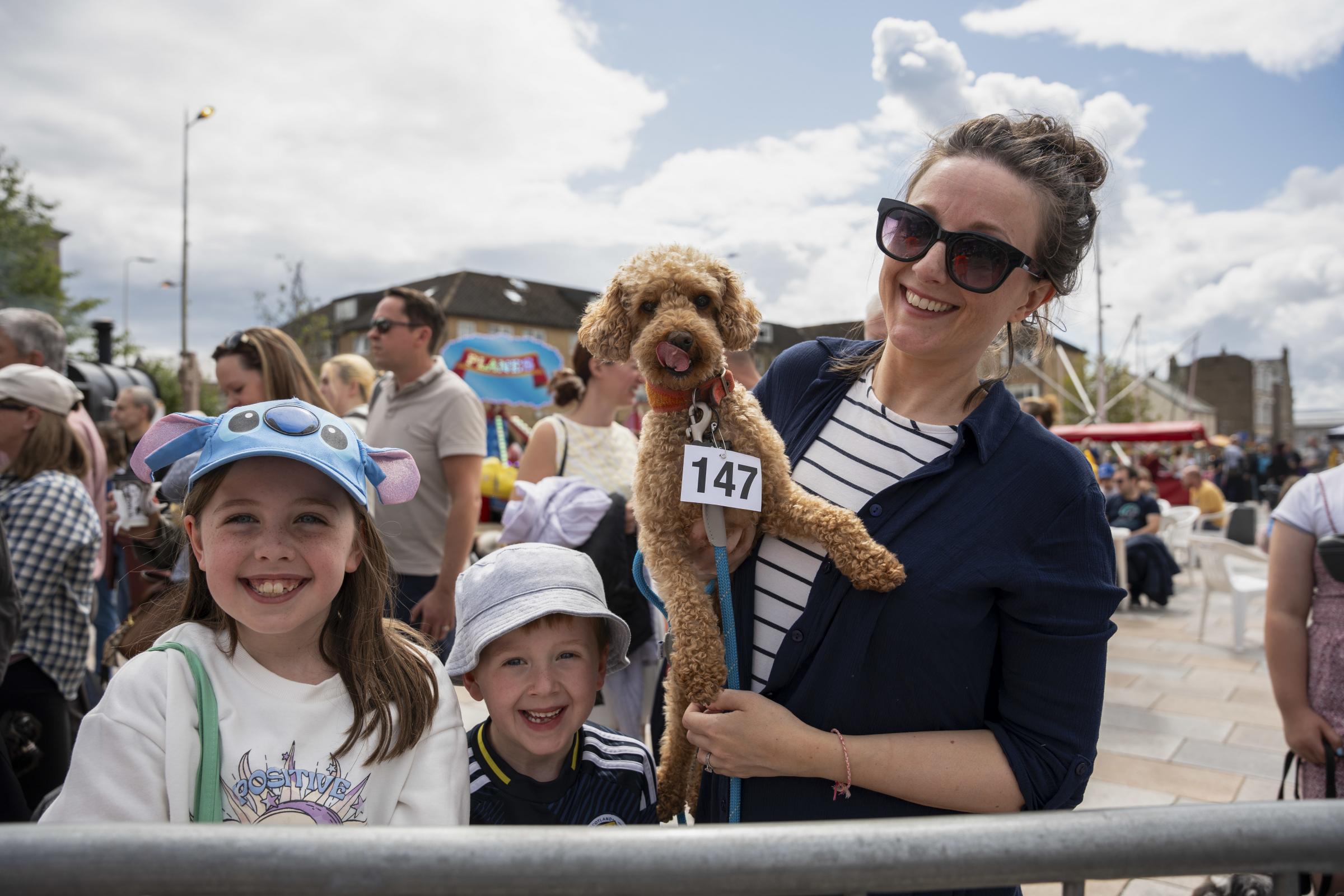 Emma, Ben and Mum Louise with their dog Rufus