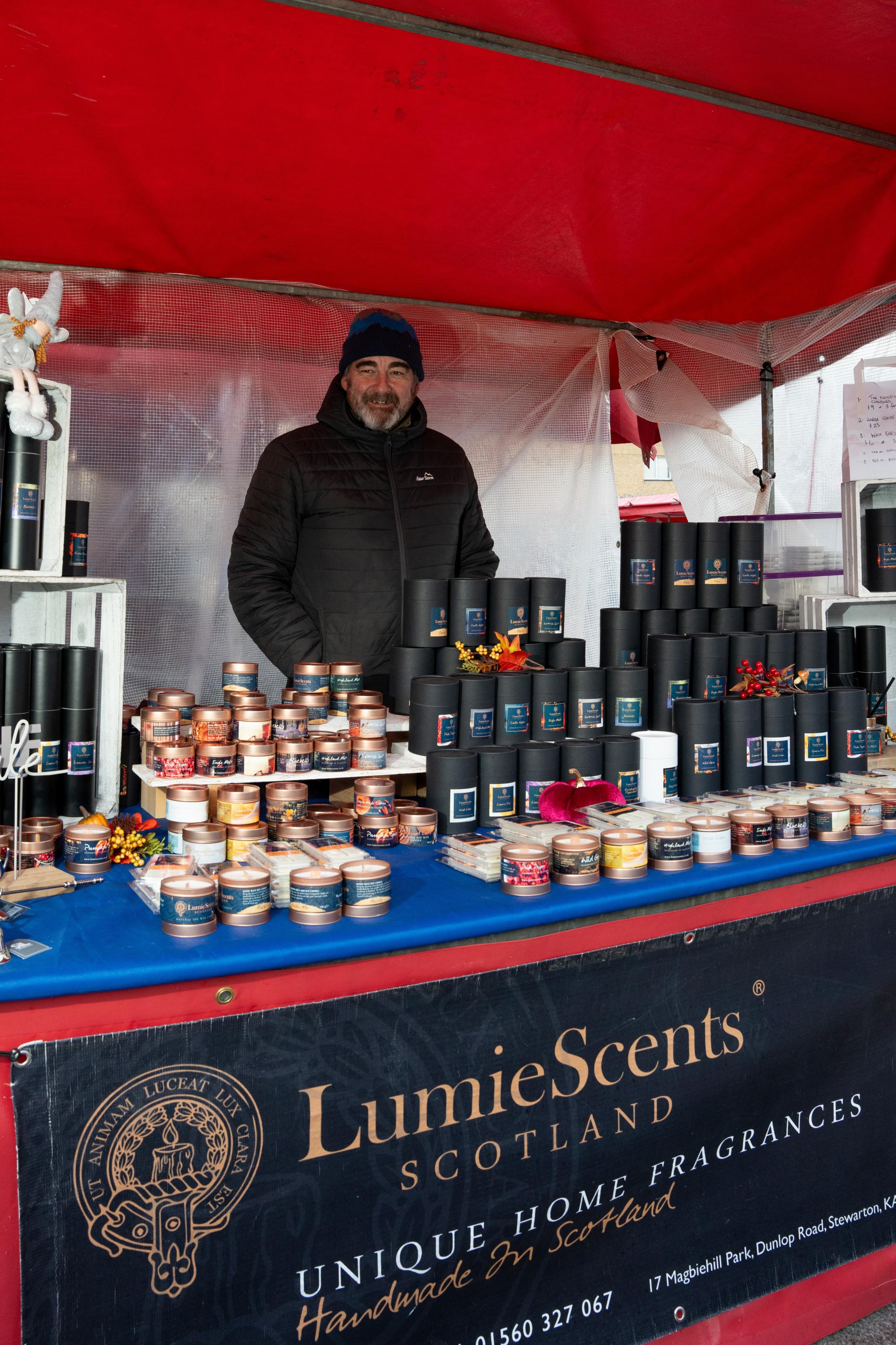 Ian Cadwell, manning the stall for his sons business LumieScents